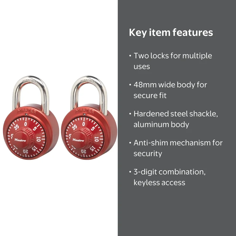 Master Lock School Locker 3 Digit Dial Combination Lock, Color