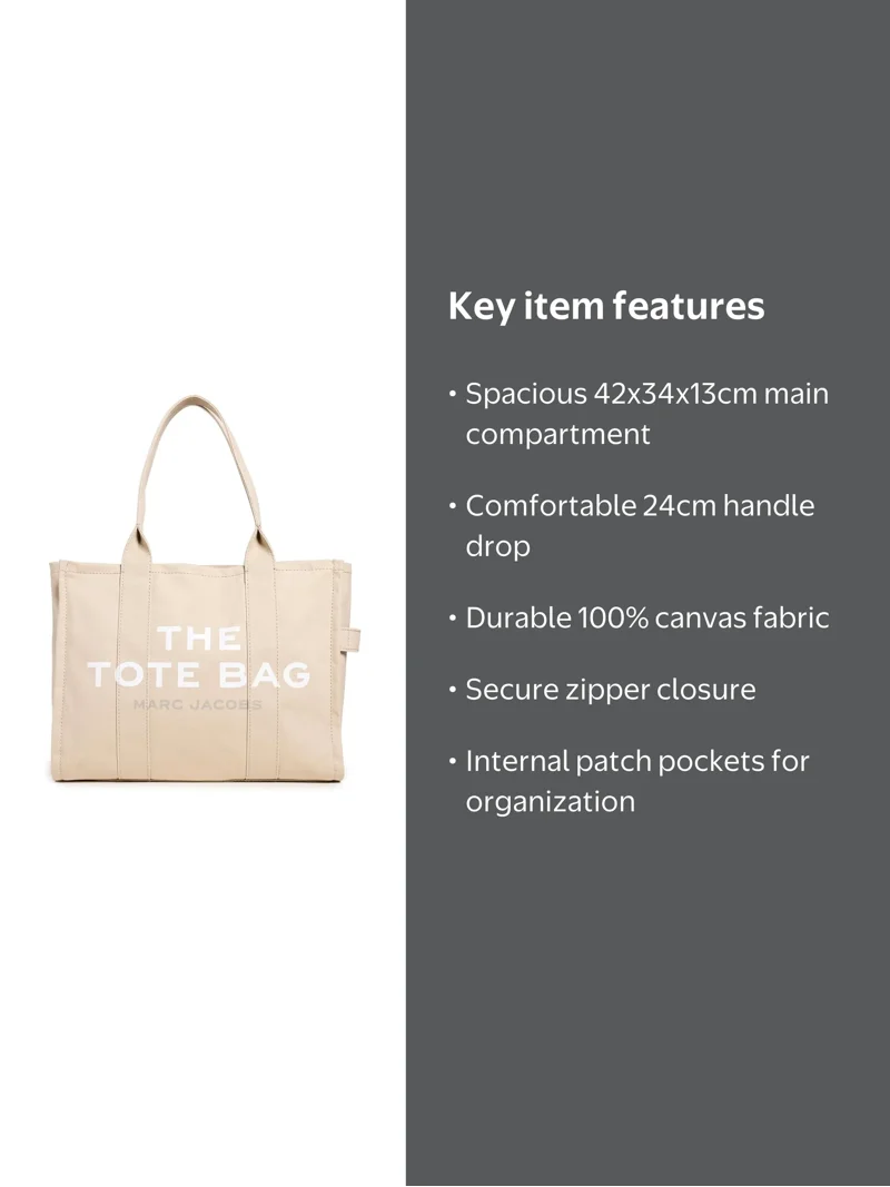 Marc Jacobs, Large Tote Bag, 42cm x 34cm Canvas Zipper with Logo