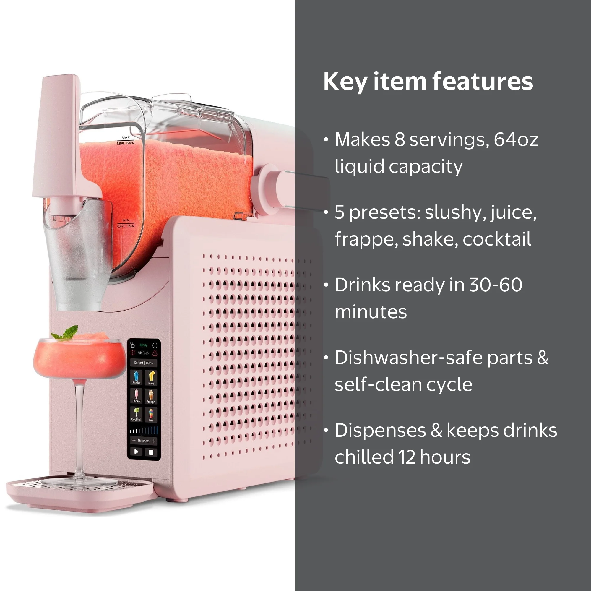 Iceman by Chefman Slush-Ease Slushy Maker with Touchscreen, Pink