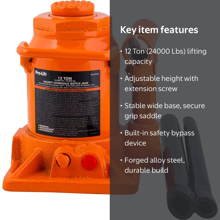 Pro-Lift 12 Ton Shorty Hydraulic Bottle Jack - Portable Car Jack