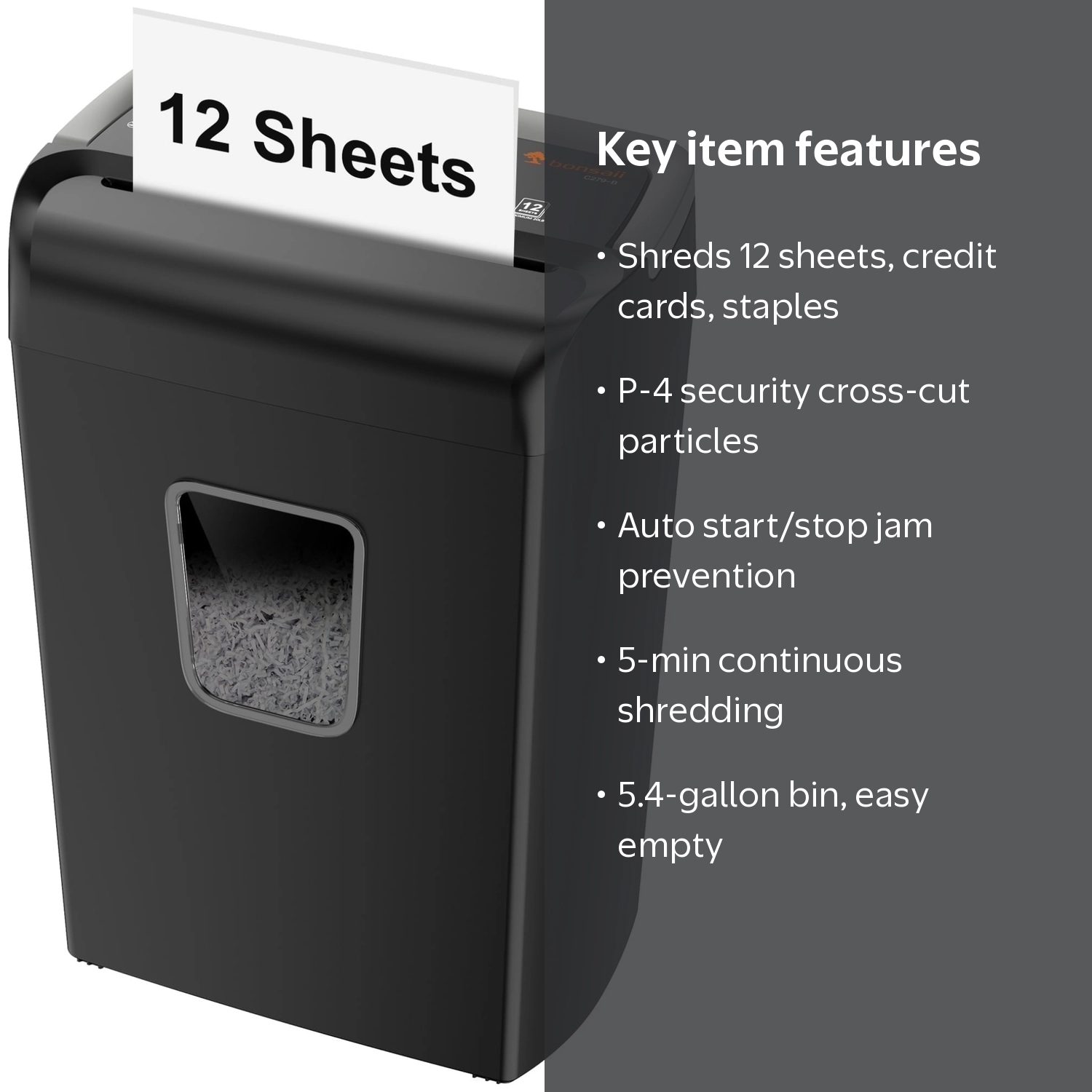 Bonsaii 12-Sheet Cross Cut Paper Shredder for Home Office Use