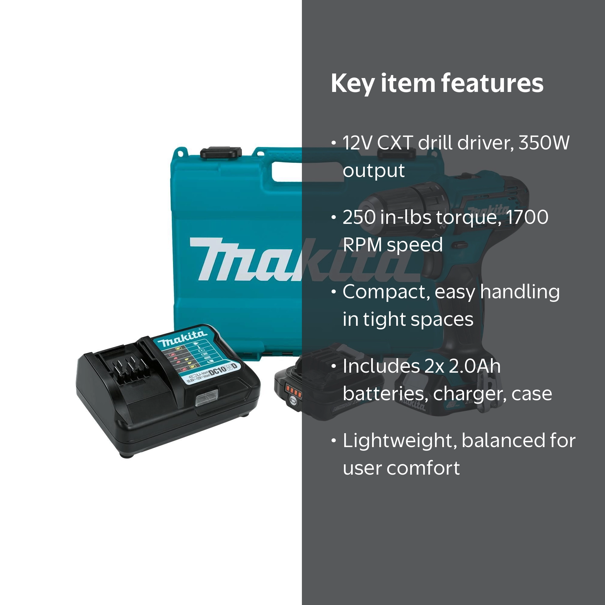 Makita, Cordless Drill Driver, DC10WD 350W 12V, 3/8 inch - Walmart.com
