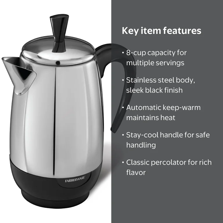 Farberware 8-Cup Stainless Steel Electric Coffee Pot Maker