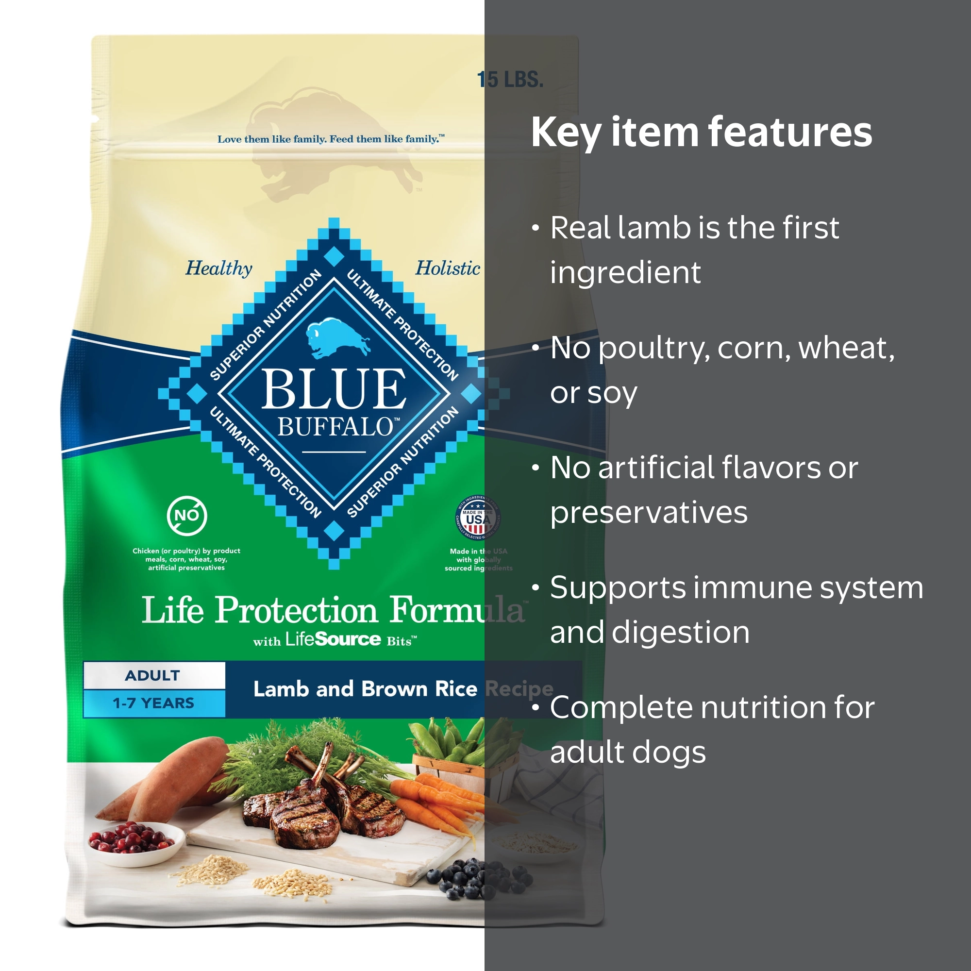Free Shipping! Blue Buffalo Adult Dry Dog Food Lamb & Brown Rice