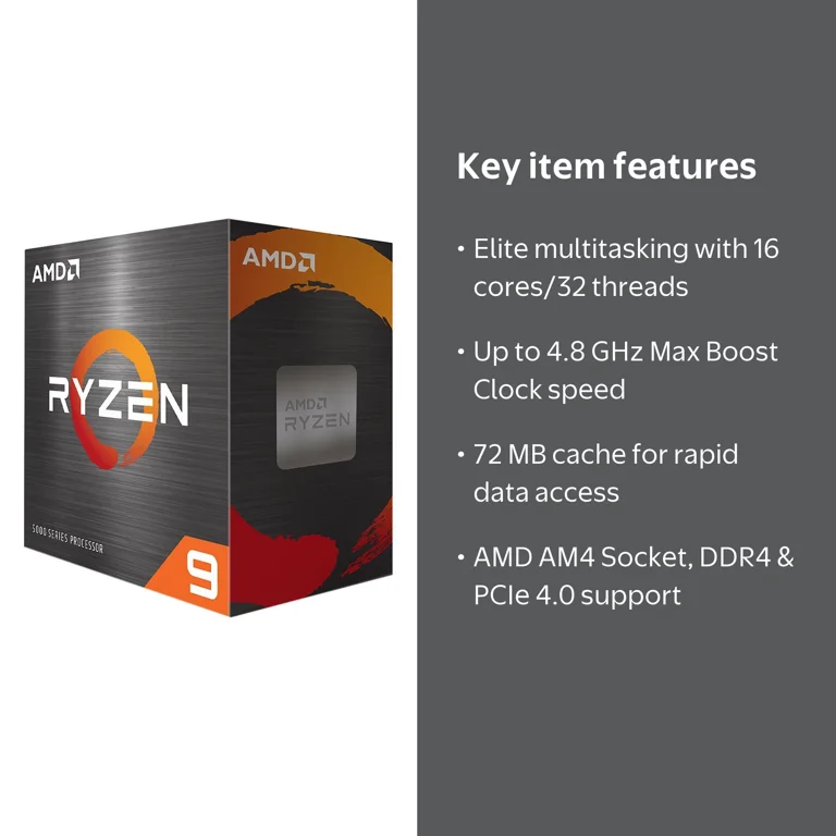 AMD Ryzen 9 5900XT CPU, 16-Core, 32-Thread, 4.80 GHz, 105W TDP