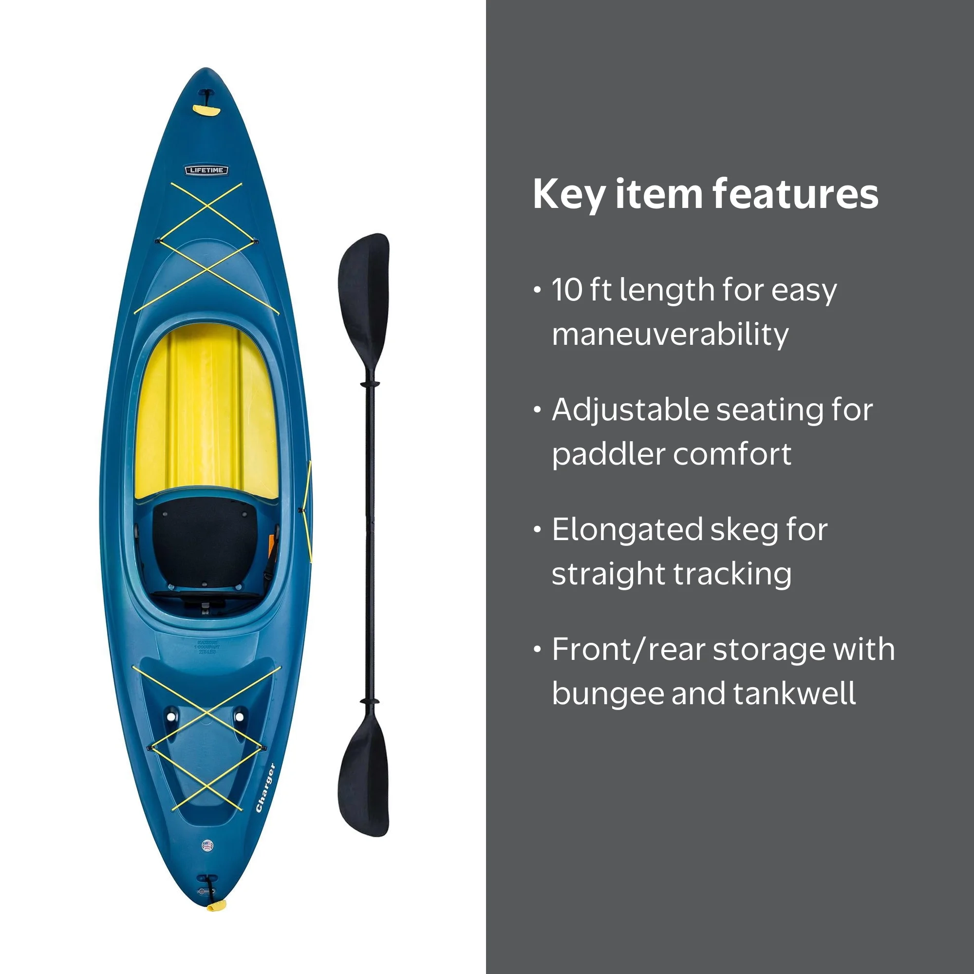 Lifetime Charger 10 ft Sit-Inside Kayak with Paddle, Seaside