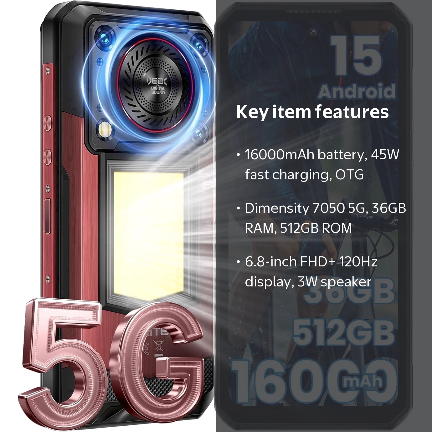 Oukitel, Rugged Smartphone 5G, WP56, Red, 177.3*82.4*24.8mm