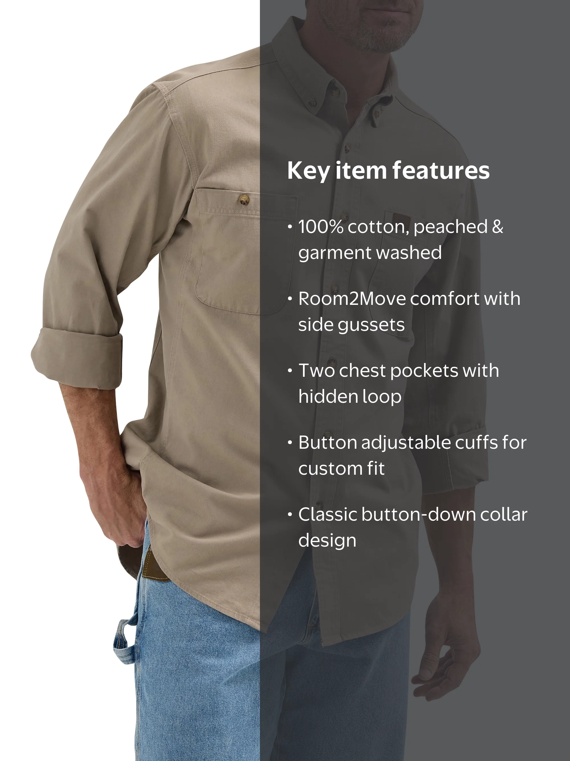 Wrangler, Workwear Work Shirt, 3W501, Khaki, 100% Cotton - Walmart.com