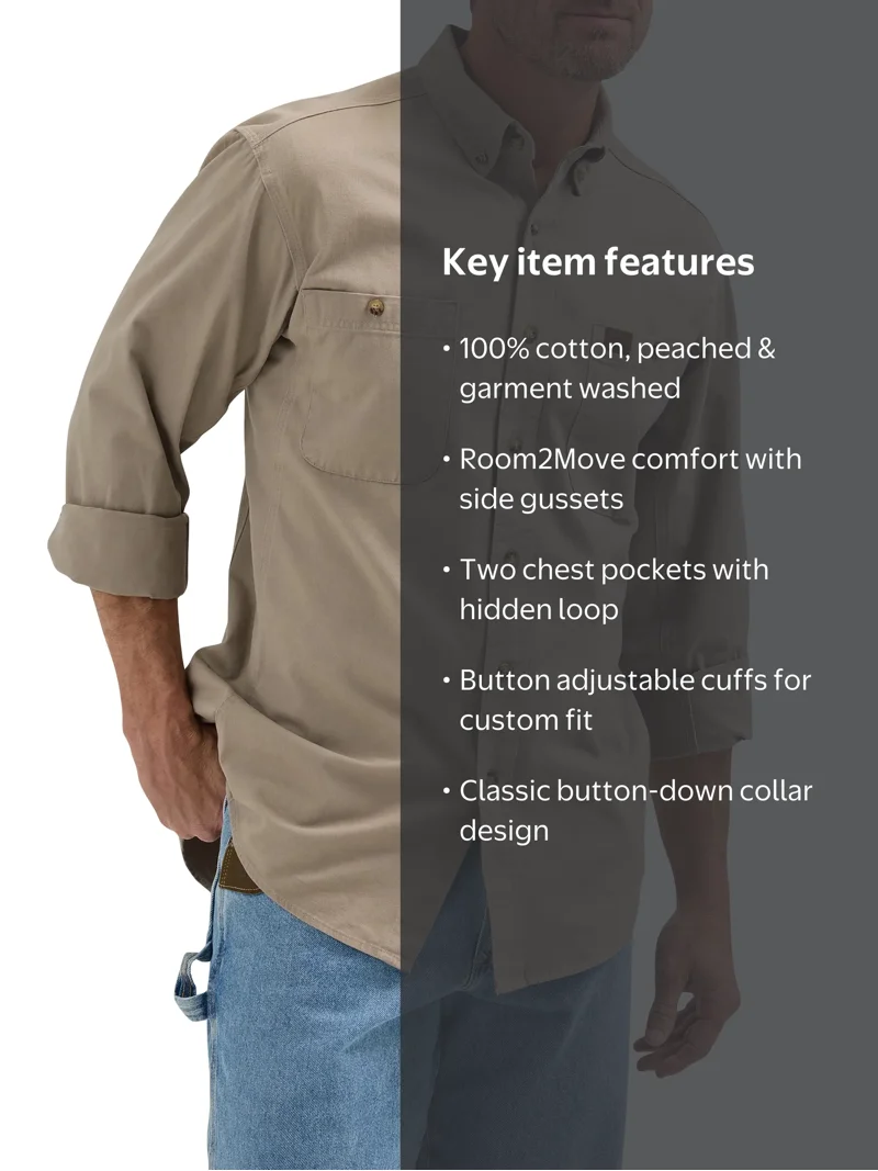 Wrangler, Workwear Work Shirt, 3W501, Khaki, 100% Cotton - Walmart.com
