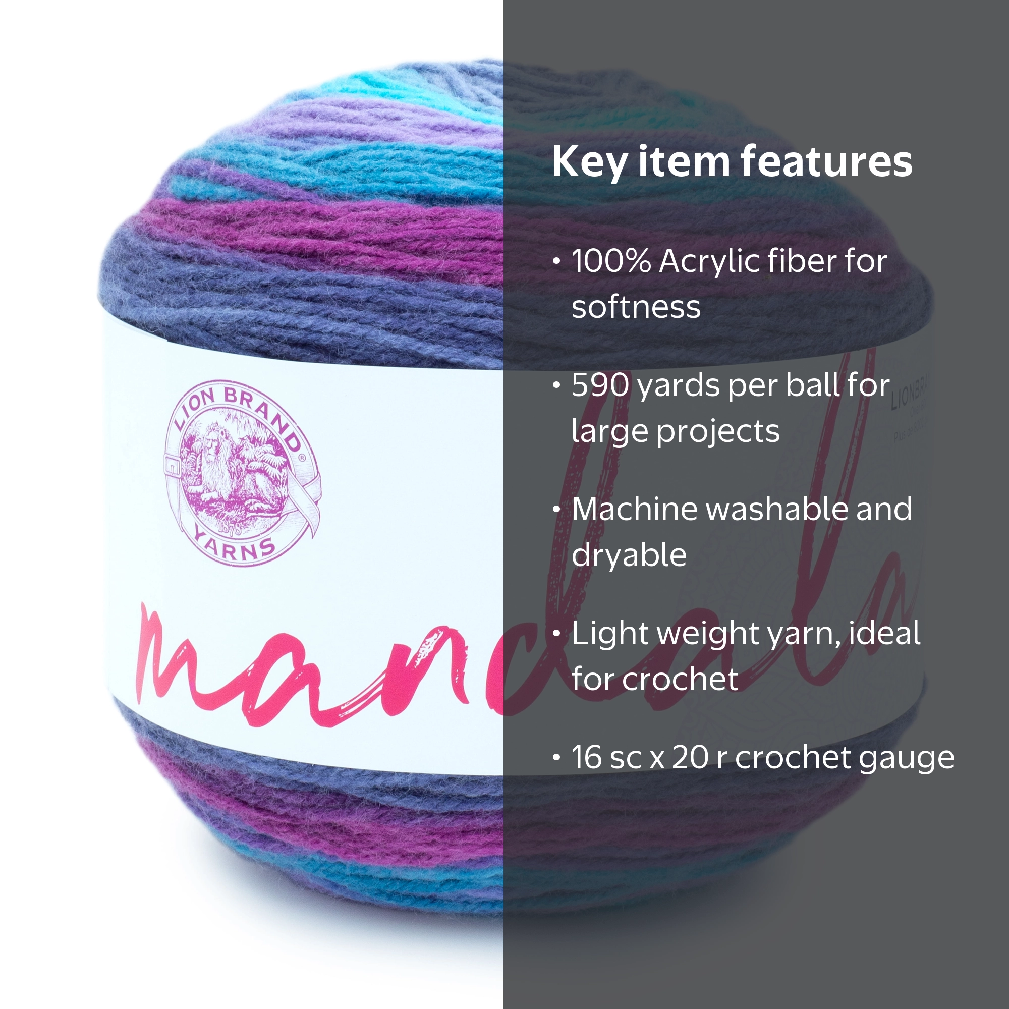 Lion Brand Yarn Mandala Hades 525-244D Acrylic Light DK 590 yd 5.3