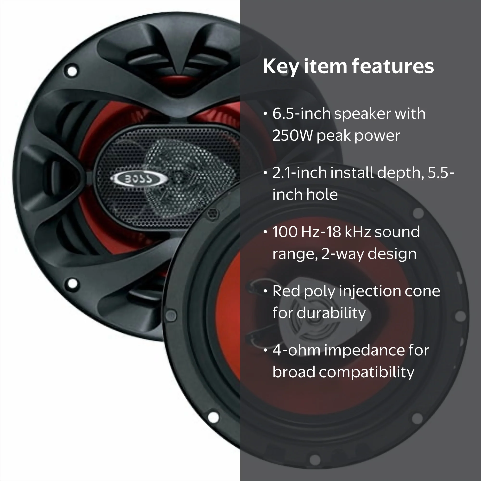 【BOSS】 Boss Audio Systems, 6.5 inch 2-Way Speakers, CH6520, Red Poly Cone