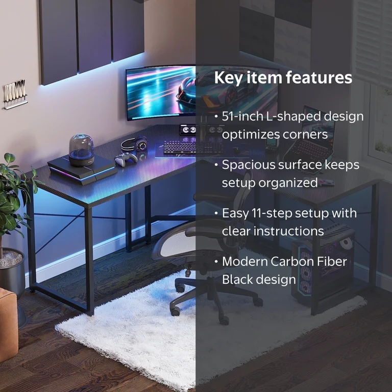 Casacomoda, 51 Inch Reversible L Shaped Gaming Desk, Home Office