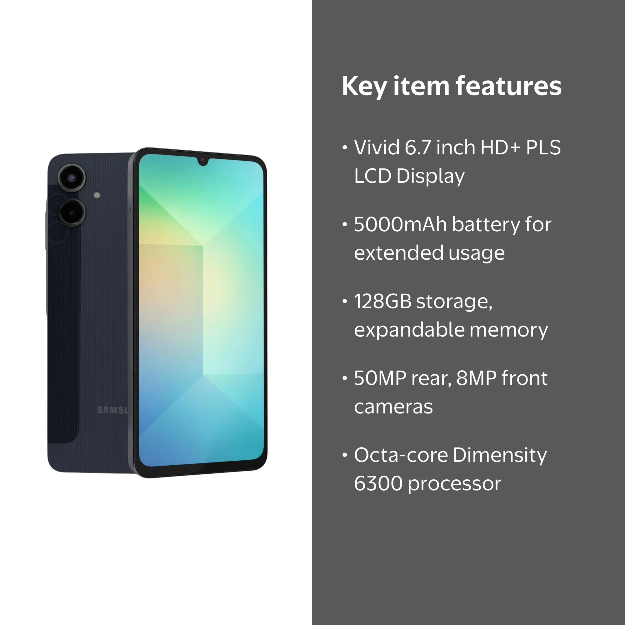 SAMSUNG Galaxy A06 グローバル版 6.7インチブラック SAMSUNG Galaxy A06 5G 2025 | 128GB, Android 15, 6.7