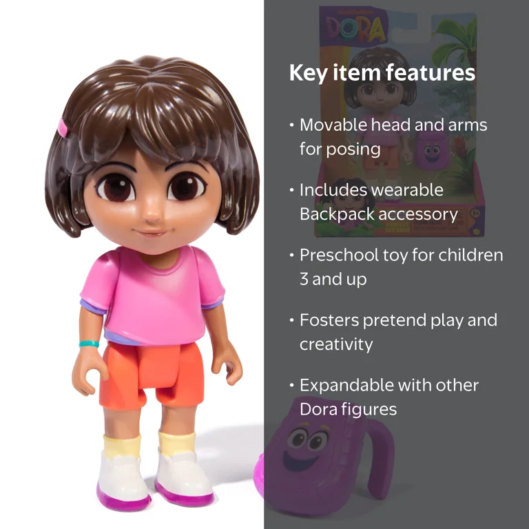 Dora the Explorer, 3-inch Dora Toy Figure with Movable Head & Arms