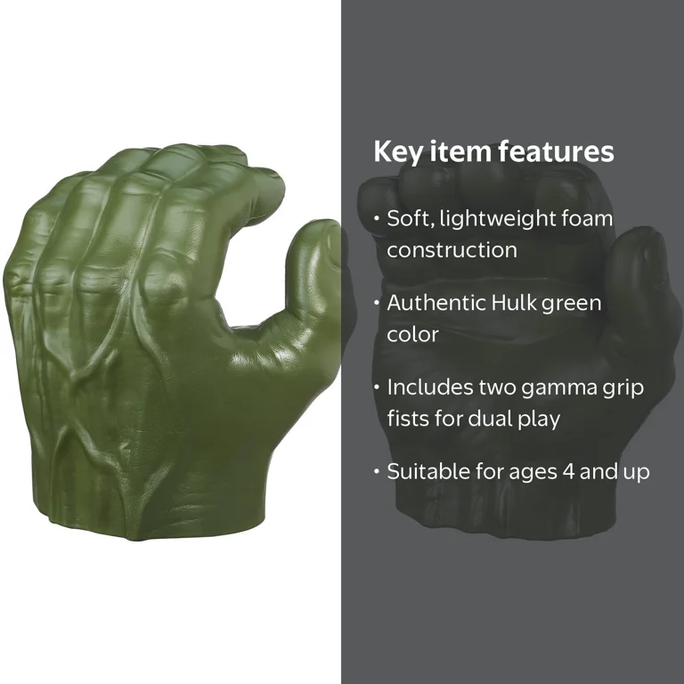 Marvel Avengers Hulk Gamma Grip Fists, Foam Hand Glove Toy for