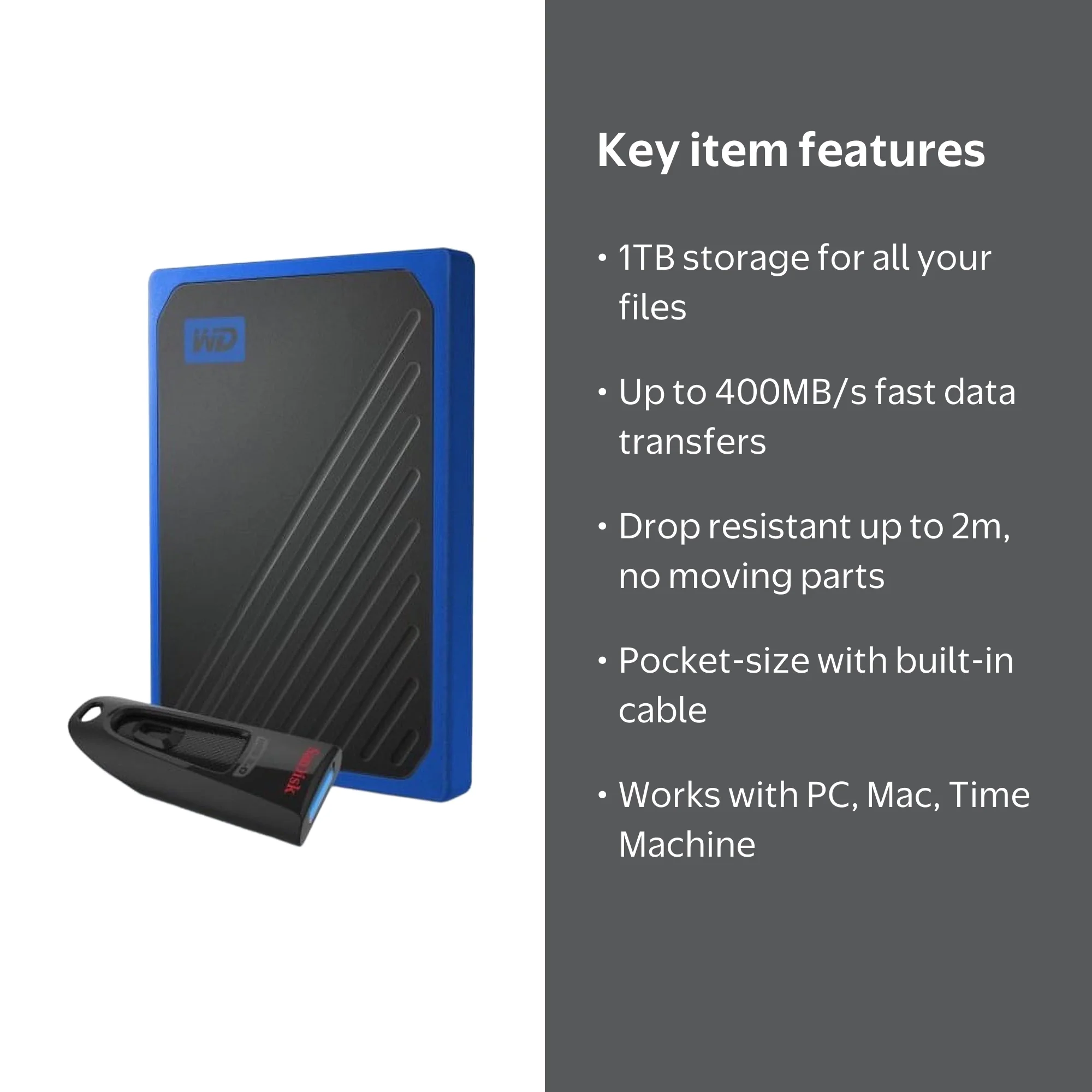 WD My Passport Go WDBMCG0010BBT-WEDP 1 TB Solid State Drive