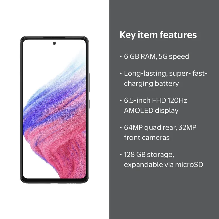 New SAMSUNG Galaxy A53 5G Smartphone, A Series, Unlocked, 128GB