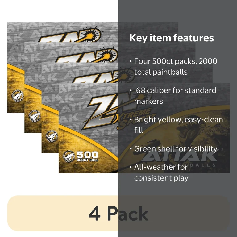 バダックエクストリーム×タービンz1 4本セット 4 pack) Zap Xtreme Sportz Attak Paintballs 500ct 68cal with Yellow