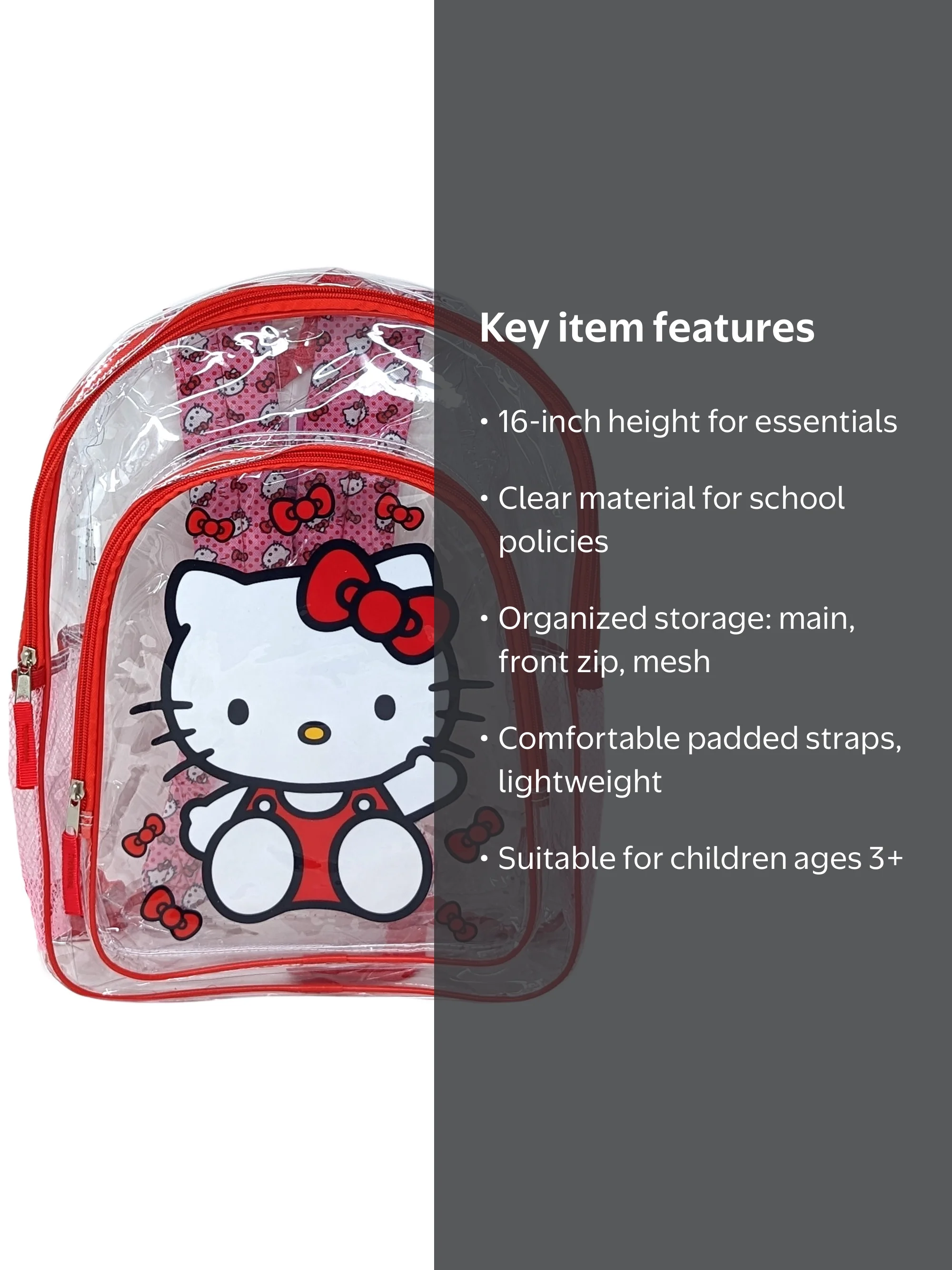 hello kitty backpack with clear window Pink Keychain through design lets the character details take the lead Kids Hello Kitty Clear Backpack