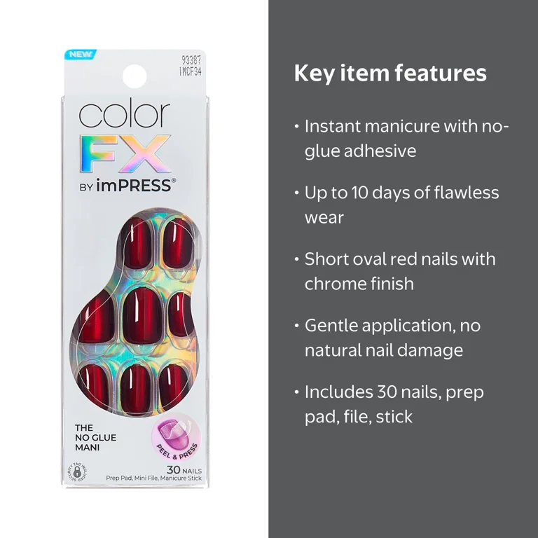 imPRESS, Color FX Short Oval Press on Nails, 30 pieces, Red