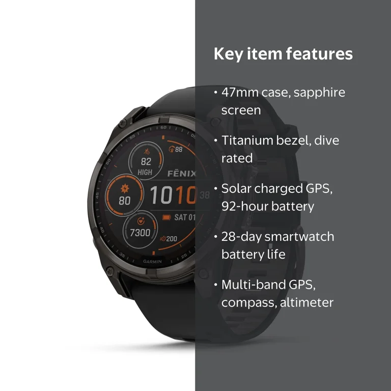 GARMIN, fenix® 8 Smartwatch, Solar Sapphire, Titanium, 47 mm