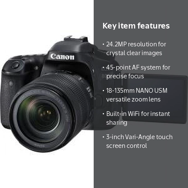 Canon EOS 80D Digital SLR Camera, 24.2MP, 18-135mm Lens, WiFi