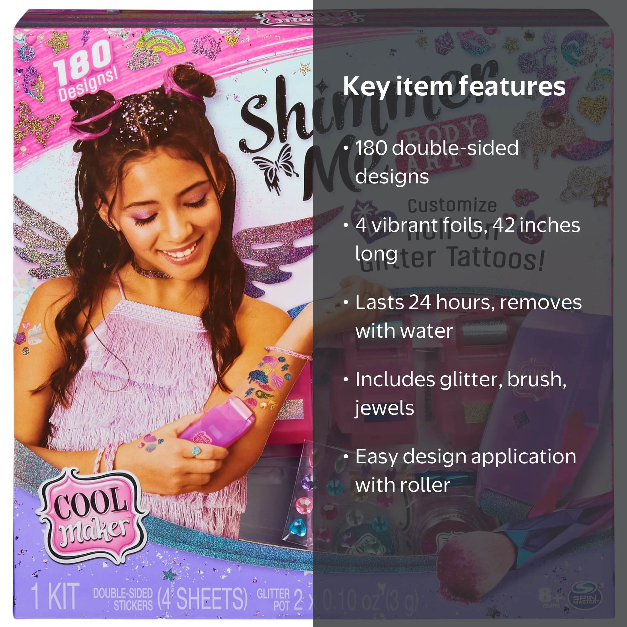 Cool Maker, Shimmer Me Body Art Kit, 4 Metallic Foils, 180 Designs