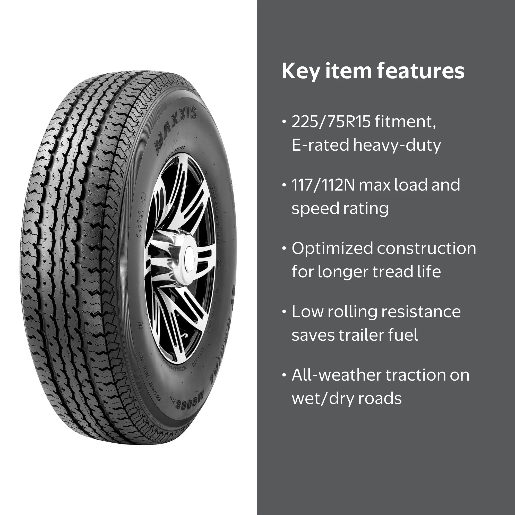 Maxxis M8008 Plus 225/75R15 117/112N E Trailer Tire - Walmart.com