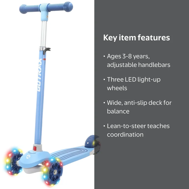 GOTRAX Bobloo 3-Wheel Light-Up Kick Scooter for Boys and Girls