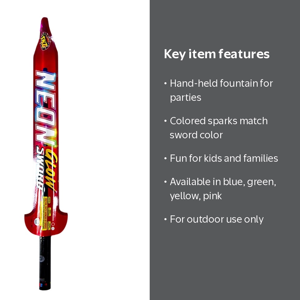 TNT Fireworks Neon Sword Hand Held Colored Sparkler, Outdoor Party