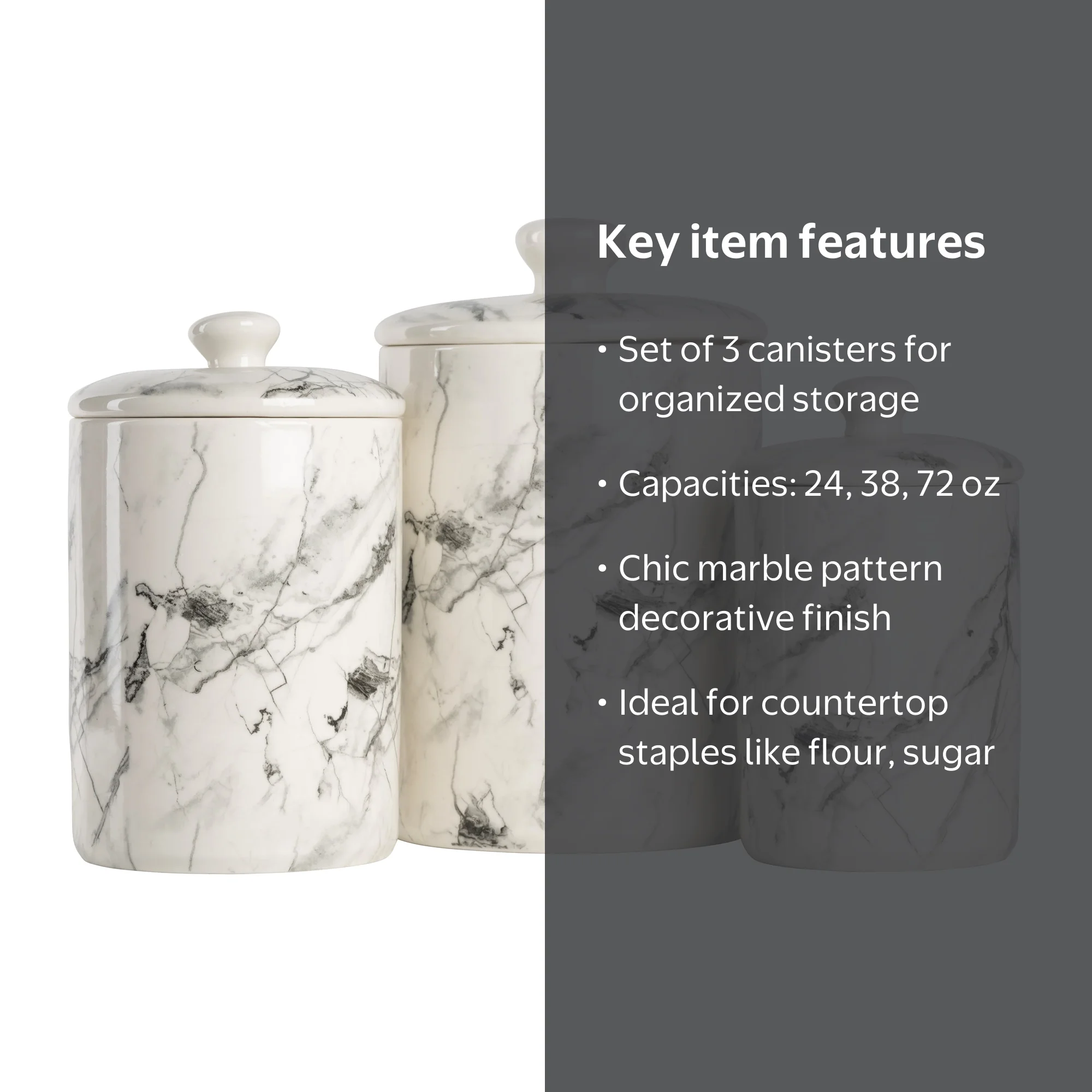 10 Strawberry Street Marble 3 Piece Canister Set - 38oz, 72oz