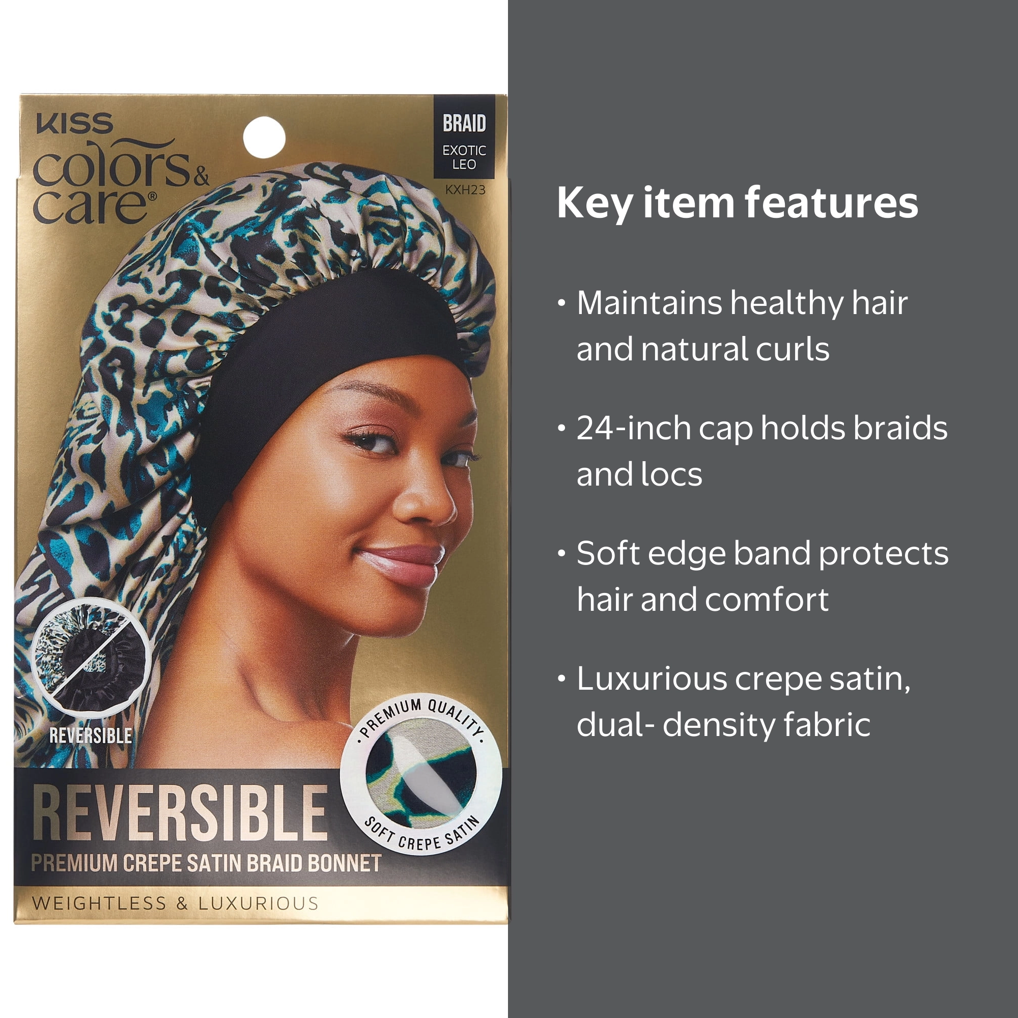 Kiss Colors & Care Reversible Premium Crepe Satin Braid Bonnet