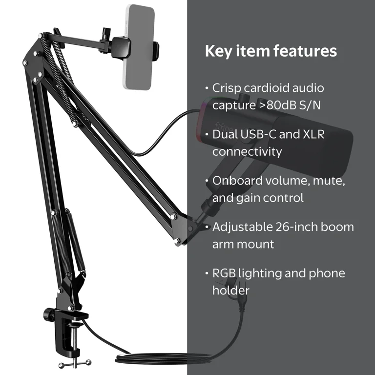 FIFINE AM8 Gaming Microphone Kit with Boom Arm Stand, USB XLR