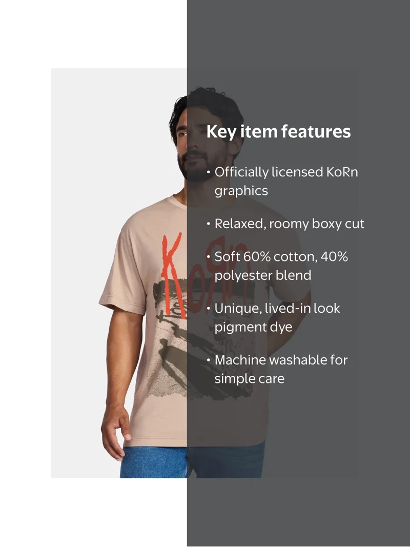 KoRn Men's and Big Men's Boxy Fit Graphic Tee, Sizes XS-5XL
