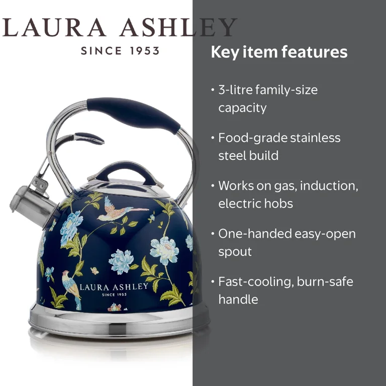 Laura Ashley, Induction Stovetop Kettle, 8.46x8.46x10.23 in, Navy