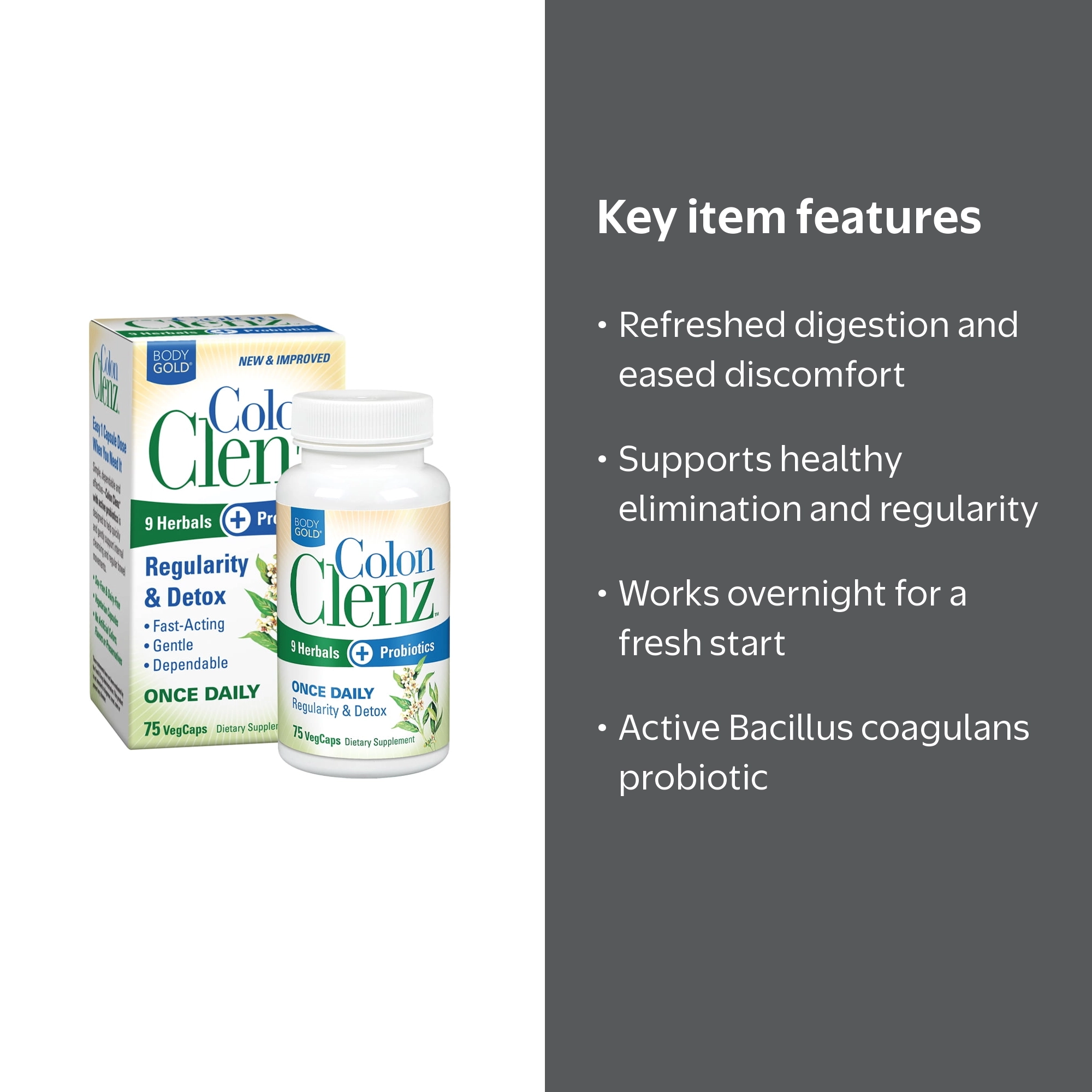 BodyGold Colon Clenz Regularity & Detox Formula, 75 CT, Once Daily