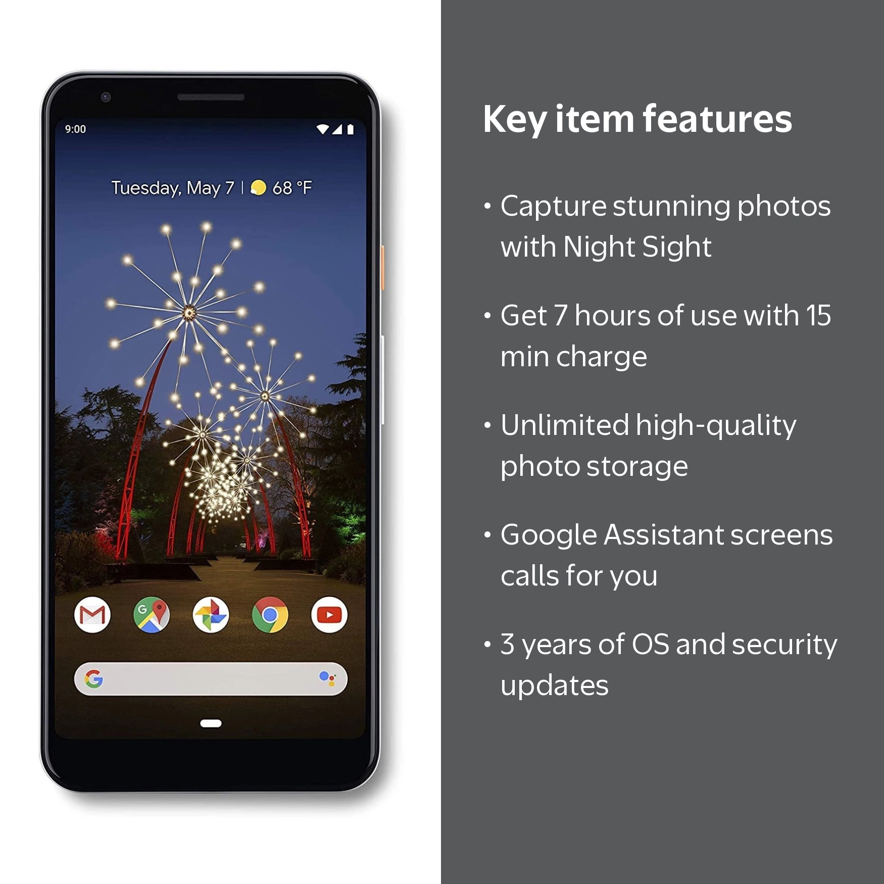 Google Pixel 3a XL White, Factory Unlocked, Fast Charging, High