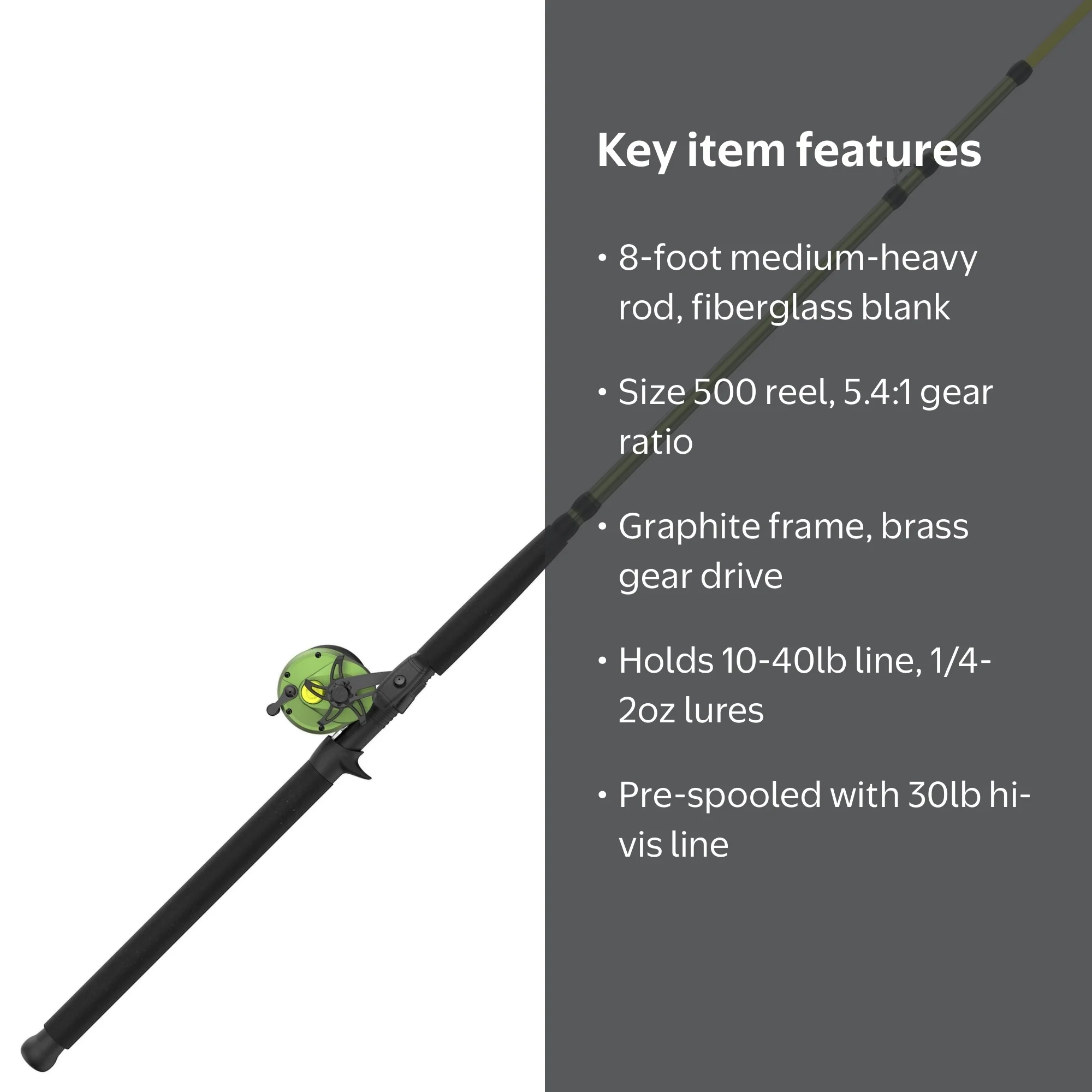 Zebco Green Big Cat 8-Ft Fiberglass Rod and 500 Size Reel, Right