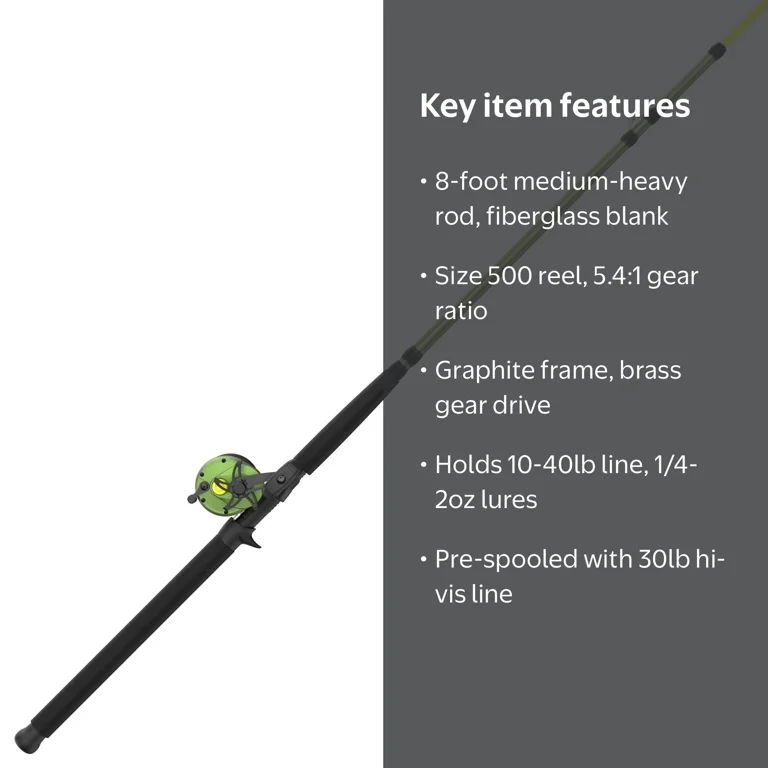 Zebco Green Big Cat 8-Ft Fiberglass Rod and 500 Size Reel, Right
