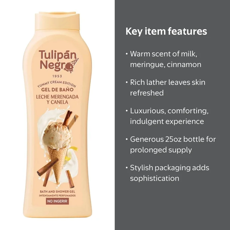 Tulipan Negro Meringue Milk and Cinnamon Shower Gel, Yummy Cream
