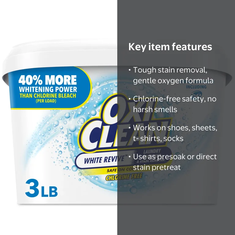 OxiClean White Revive Laundry Whitener and Stain Remover Powder, 3 lb