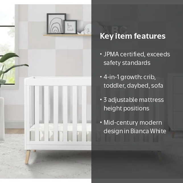 Delta Children Essex 4-in-1 Convertible Baby Crib, Bianca White