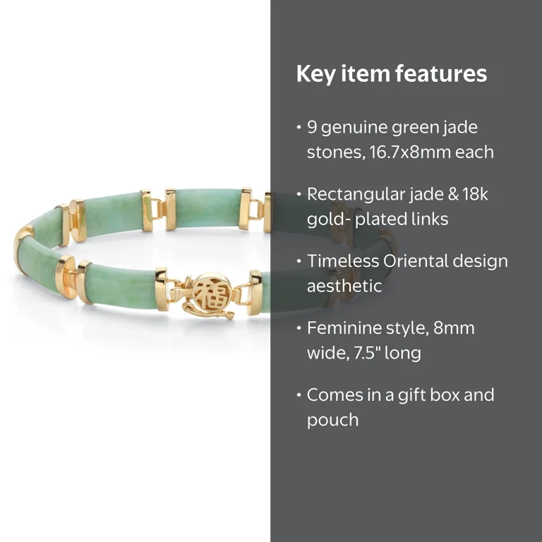 PalmBeach Jewelry Genuine Green Jade 18k Gold-Plated Rectangular
