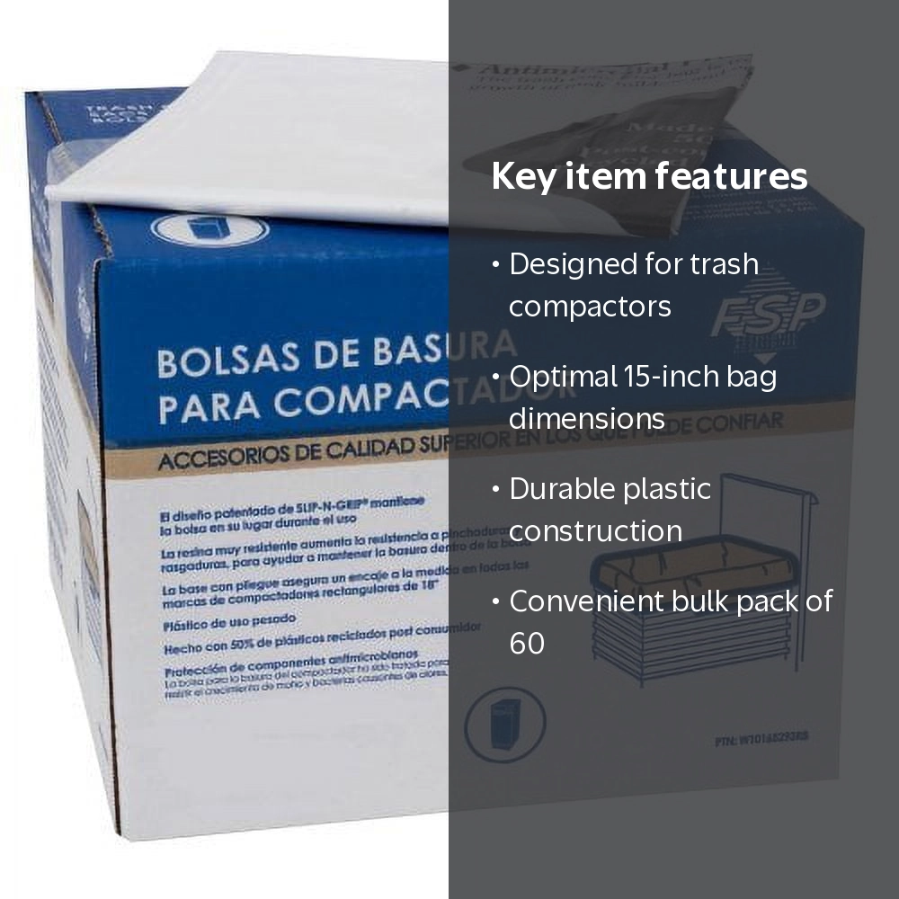 Whirlpool W10165294RB Plastic Trash Compactor Bags, 15 inch, Pack