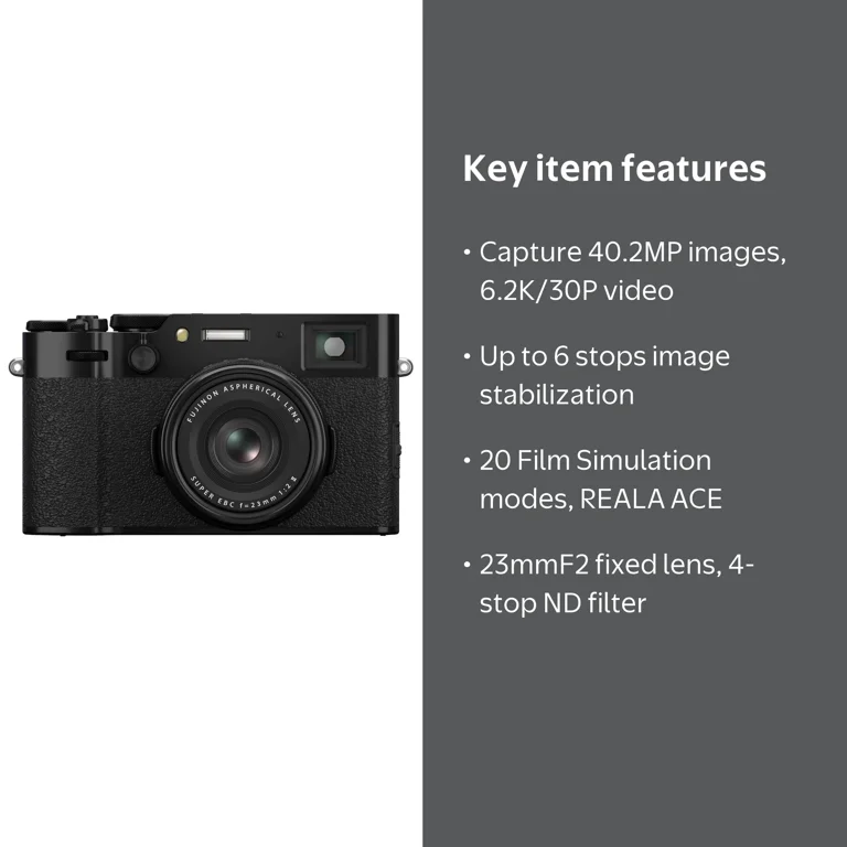 Fujifilm X100VI Digital Camera, 40.2MP, 6.2K Video, AI Autofocus