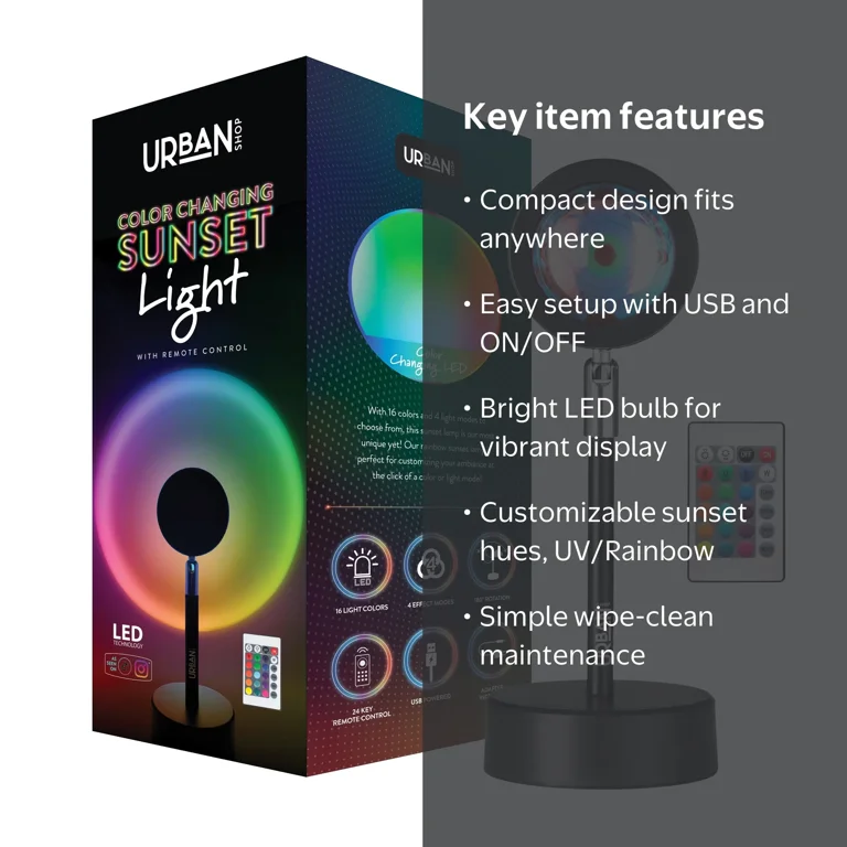 Sunset Projection Lamp – USB LED Night Light, Multi-Angle Rotatable, Warm Glow, Portable Mood Light For Home, Events & Photos – Black