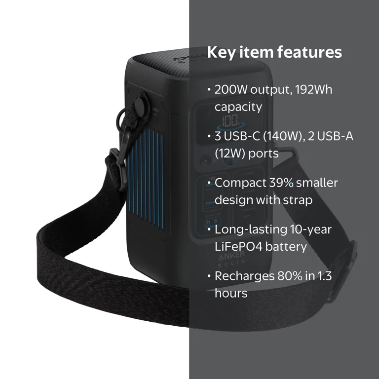 Anker SOLIX, Portable Power Station, C200X, 192Wh 200W Solar