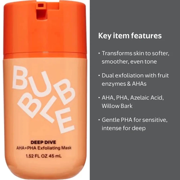 Bubble Skincare AHA + PHA Exfoliating Face Mask, Deep Dive, All