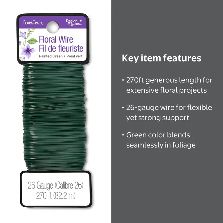 FloraCraft, Floral Wire, 26 Gauge, 270 ft, Green, Metal - Walmart.com