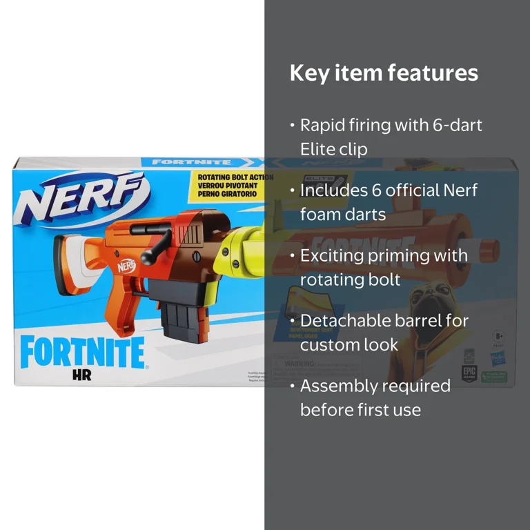 Nerf Fortnite HR Dart Blaster with Rotating Bolt Action and 6